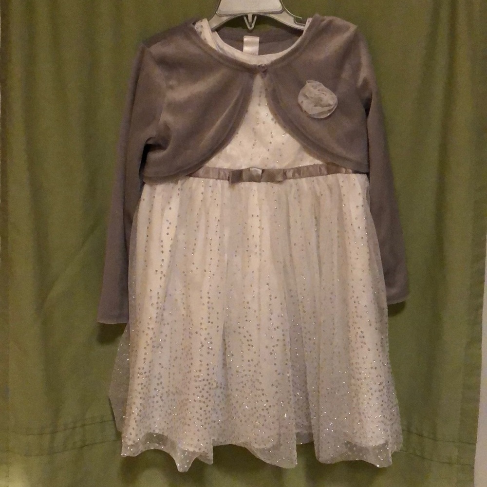 Girls sleeveless dress with velvet shrug sweater